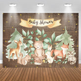 Aperturee - Forest Animal Wooden Gold Glitter Backdrop for Baby Shower
